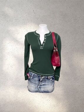 Levi’s Red Tab Forest Green Waffle Knit Thermal Henley Top